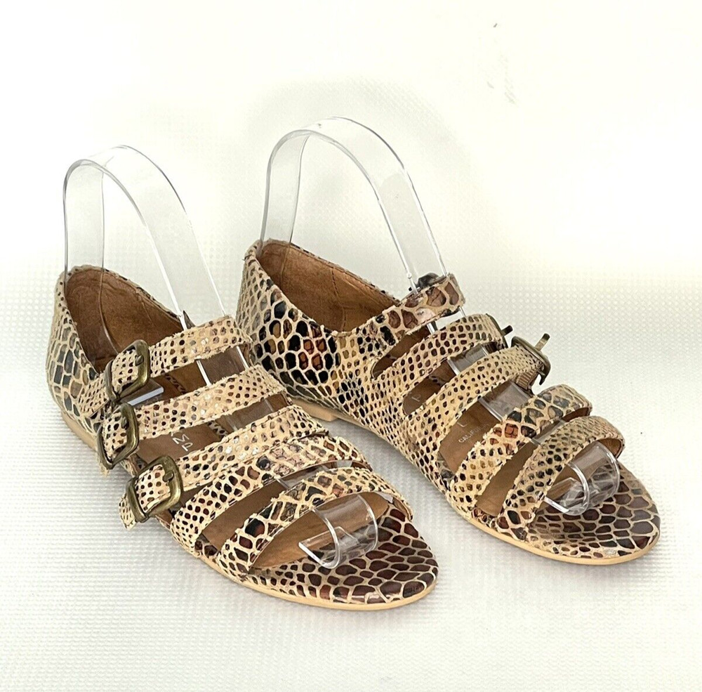 Jeffrey Campbell Cayman 5 Strap Brown Snake Embossed Sandals Women's Size 6